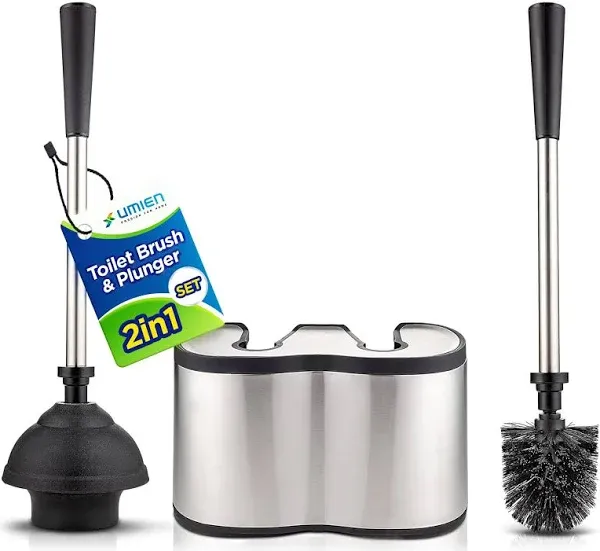 Umien Toilet Brush and Plunger Set with Freestanding Canister