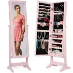 Best Choice Products Jewelry Armoire Cabinet, Full Length Mirror w/ Velvet Storage Interior, Lock - Dusty Pink