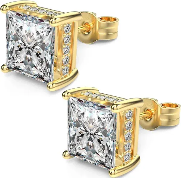 18K White Gold Plated Sterling Silver Princess Cut Cubic Zirconia Stud Earrings