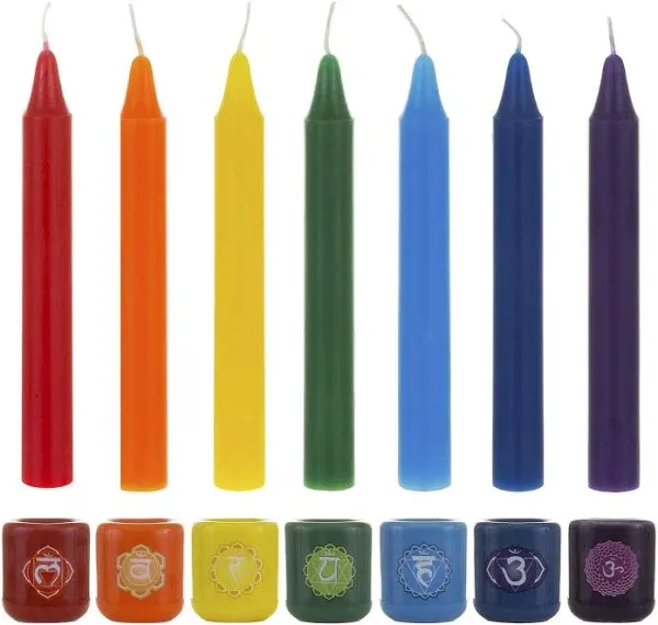 Mega Candles 7 Pcs Assorted Colors Ceramic Chakra Chime Ritual Spiritual Energy Spell