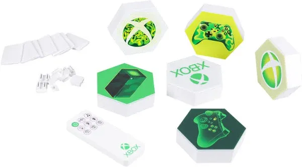 Paladone Xbox Hexagon LED Lights, Wall Mountable & Rearrangeable Game Room Decor Lighting, Remote-Controlled Light Phasing and Music Reactive Modes