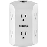 Philips 6 Outlet Grounded Wall Tap Resettable Circuit Breaker