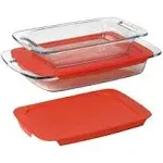 Pyrex Easy Grab 4-Piece Value Pack Includes 1 3-qt Oblong 1 2-qt Oblong with Red Plastic Covers