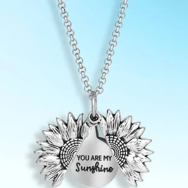 You Are My Sunshine Open Locket Sunflower Pendant Necklace Gold