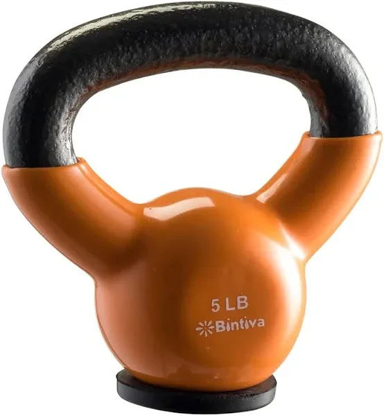 Bintiva Kettlebells - Professional Grade, Vinyl Coated, Solid Cast Iron Weights with A Special Protective Bottom