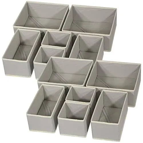 Diommell 12 Pack Foldable Cloth Storage Box Closet Dresser Drawer Organizer Fabric Baskets Bins Containers Divider Clothes Underwear Bras