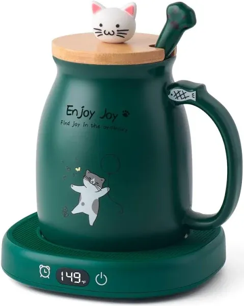 Bsigo Coffee Mug Warmer and Cute Cat Mug Set