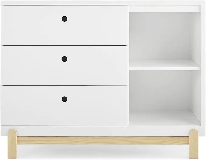 Delta Children Poppy 3 Drawer Dresser with Cubbies - Bianca White/Natural