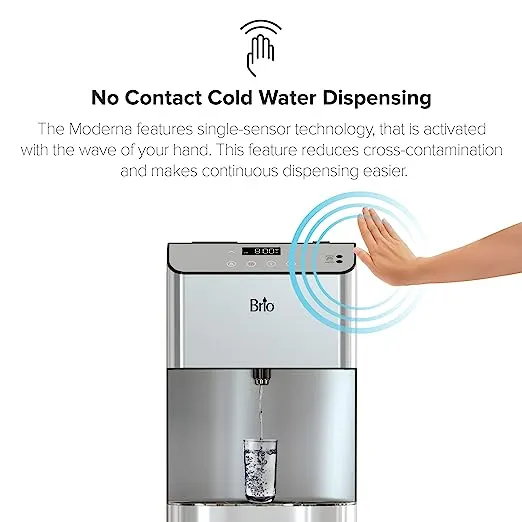 Brio Moderna Self-Cleaning Touchless Bottleless Water Cooler Dispenser - with 3-Stage Water Filter and Installation Kit, Motion Sensor, Tri Temp Dispense, and LED Night Light - UL Approved