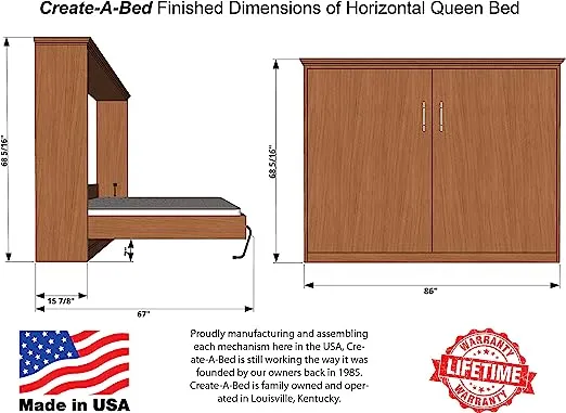 Adjustable Queen Size Deluxe Murphy Bed Kit, Horizontal