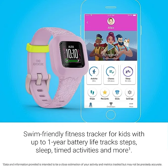 Garmin vivofit jr. 3, Fitness Tracker for Kids, Includes Interactive App Experience, Swim-Friendly, Up To 1-year Battery Life, Blue Stars