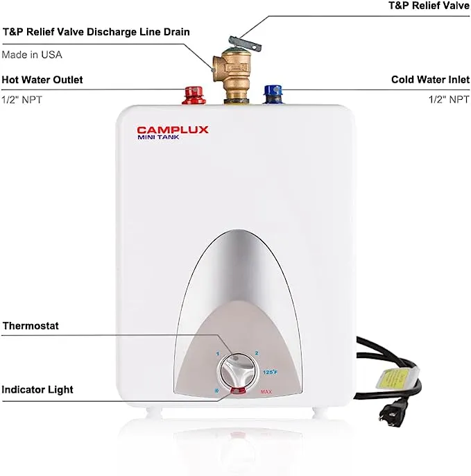 Camplux ME25 Mini Tank Electric Water Heater 2.5-Gallon with Cord Plug,1.5kW at 120 Volts