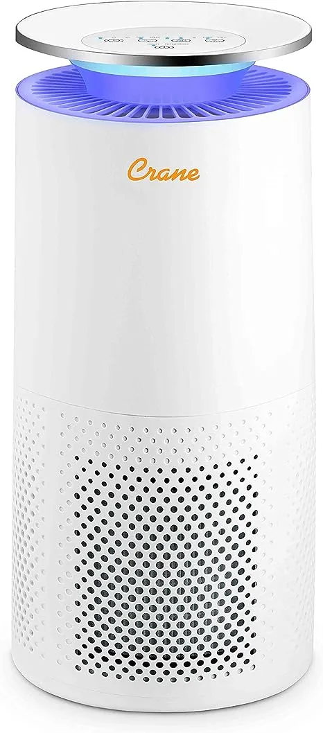 Crane Air Purifier with True HEPA Filter, 500 Sq Feet Coverage, Timer Function, Sleep Mode, Built in Air Quality Monitor, EE-5069