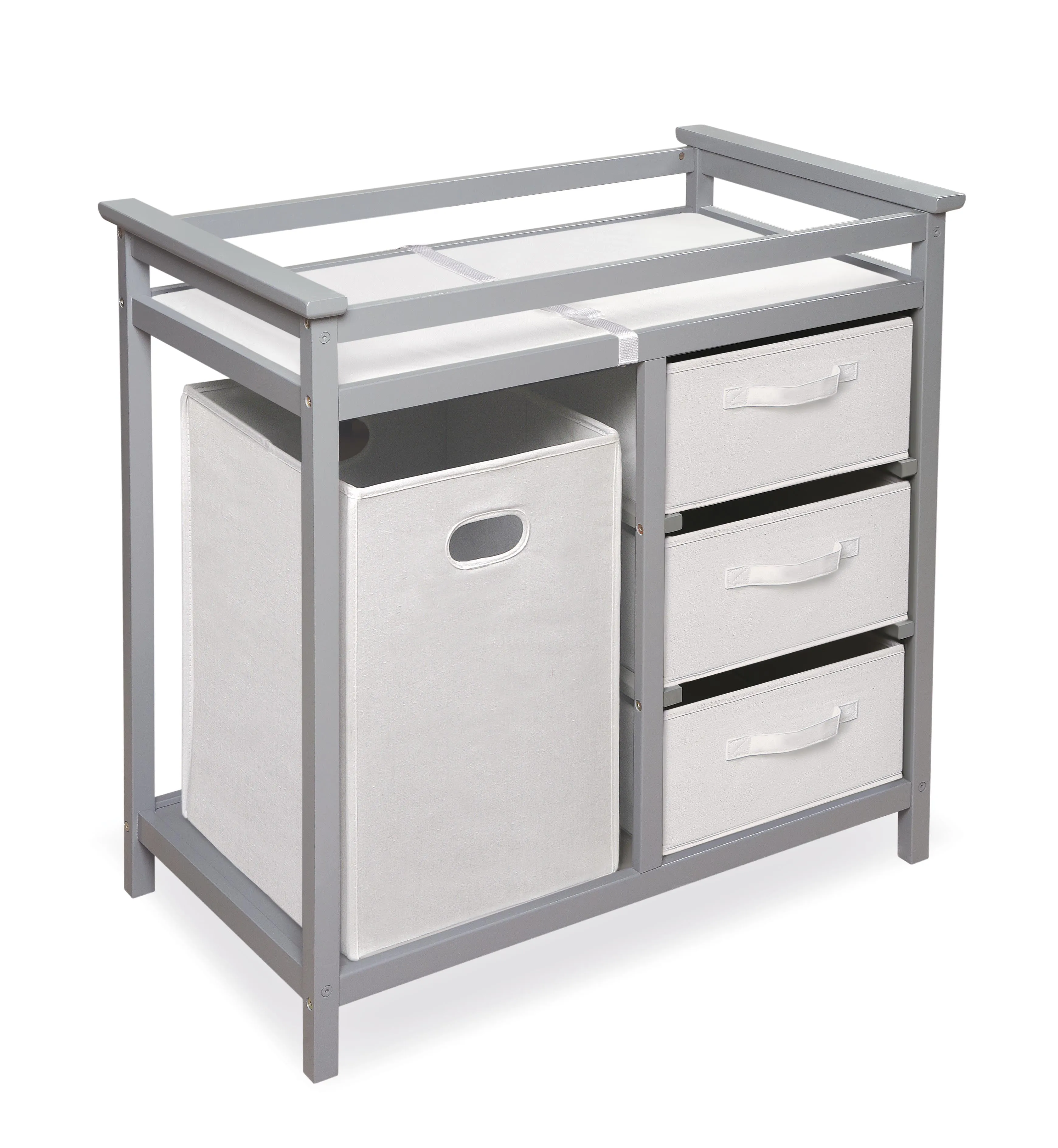 Badger Basket Modern Changing Table With 3 Baskets And Hamper - Gray