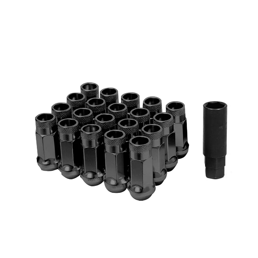 Muteki SR48 Series Black 12mm x 1.5 inch Thread Size Open End Lug Nut with Key (Set 20), Size: 12x1.5