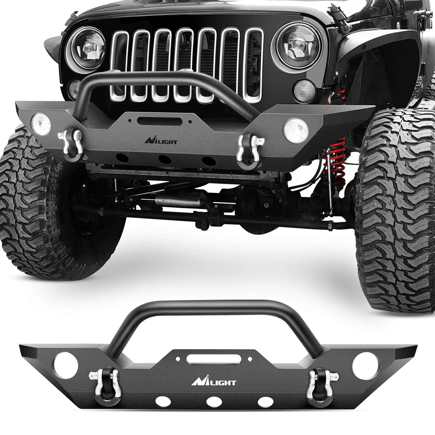 Nilight JK-50A Front Bumper Compatible for 07-18 Jeep Wrangler JK Rock Crawler Off Roadwith with Fog Lights Hole, Winch Plate & 2 x D-Rings, Upgraded Textured Black,2 Years Warranty