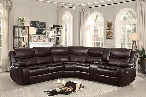 Homelegance 118" Manual Reclining Sectional Sofa, Brown