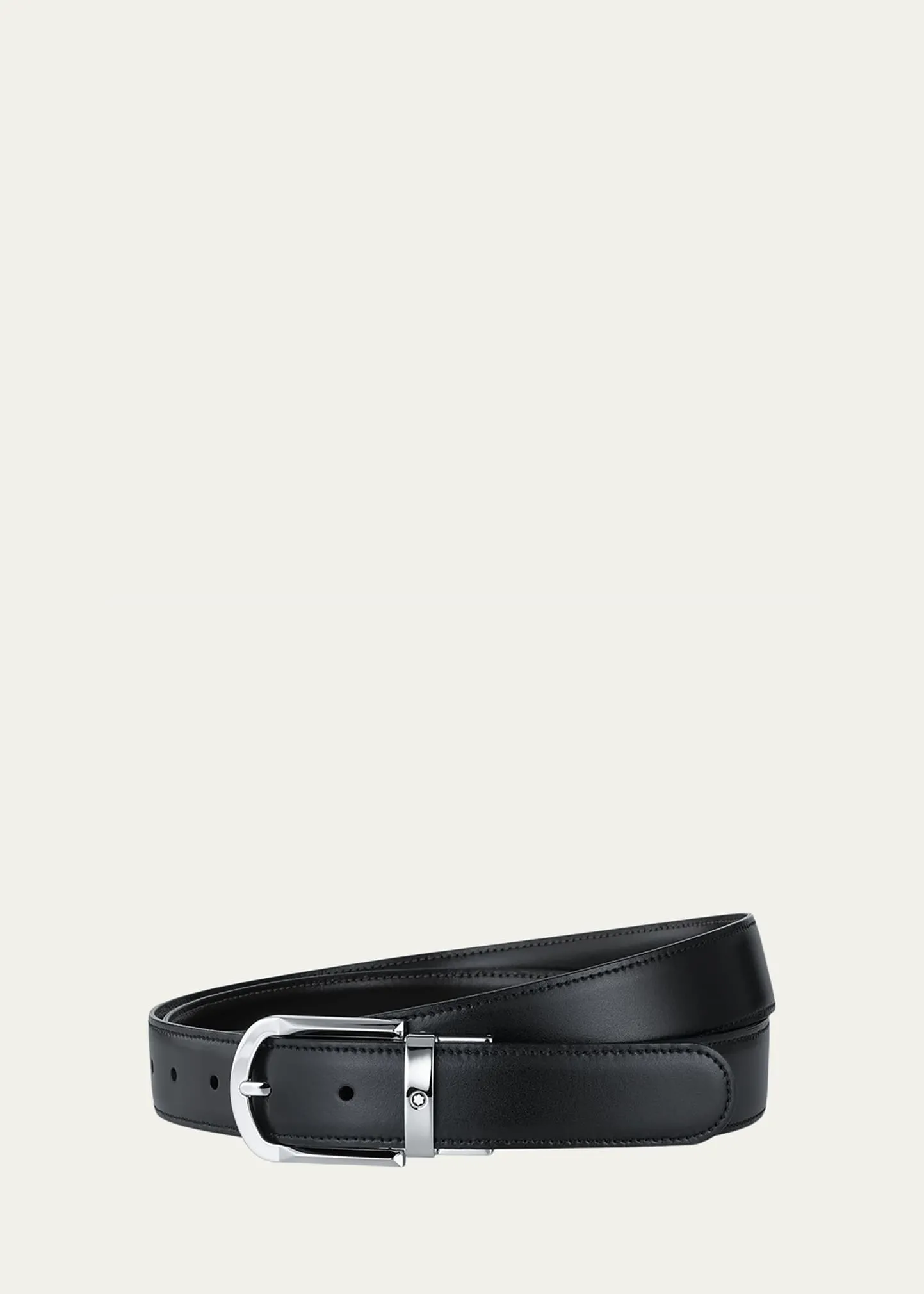 Men's Shiny Palladium-coated Reversible Leather Belt In Black