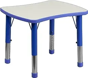 Flash Furniture 21.875''W x 26.625''L Rectangular Blue Plastic Height Adjustable Activity Table with Grey Top