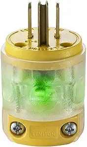 Leviton 515PV-LIT 10 Pack 15 Amp Straight Blade Grounding Lighted Plug, Yellow