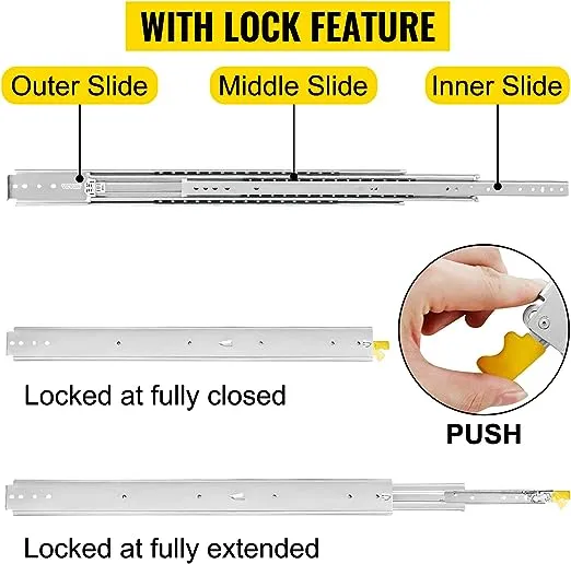 VEVOR Drawer Slides, 1 Pair 60inch Locking Drawer Slides, 500lbs Load Capacity, Side Mount Ball Bearing Drawer Glides, Long Full Extension Drawer Slide