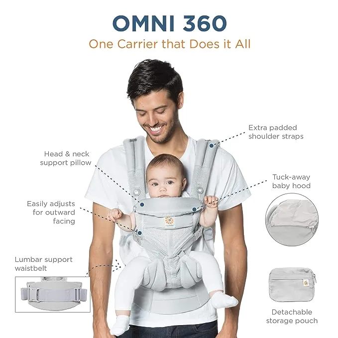 Ergobaby Omni 360 All-Position Baby Carrier for Newborn to Toddler with Lumbar Support & Cool Air Mesh (7-45 Lb), Onyx Black 6.18x9.13x10.43 Inch (Pack of 1)Ergobaby Omni 360 All-Position Baby Carrier for Ne…