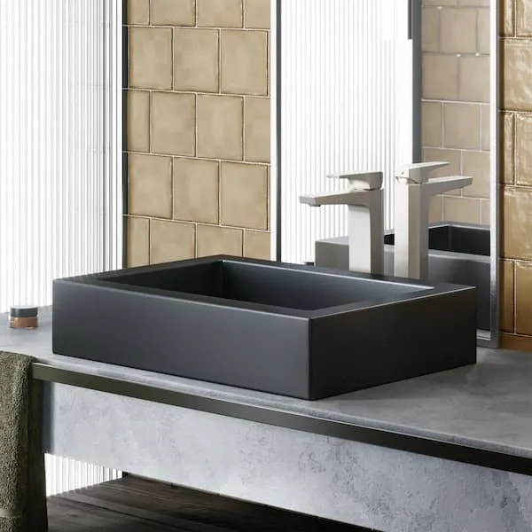 Swiss Madison Voltaire Ceramic Rectangle Vessel Sink, Matte Black