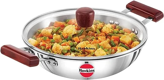 HAWKINS Triply 3 mm Stainless Steel Deep Fry Pan 2.5 LTR with Lid, Silver (SSD25G), Standard