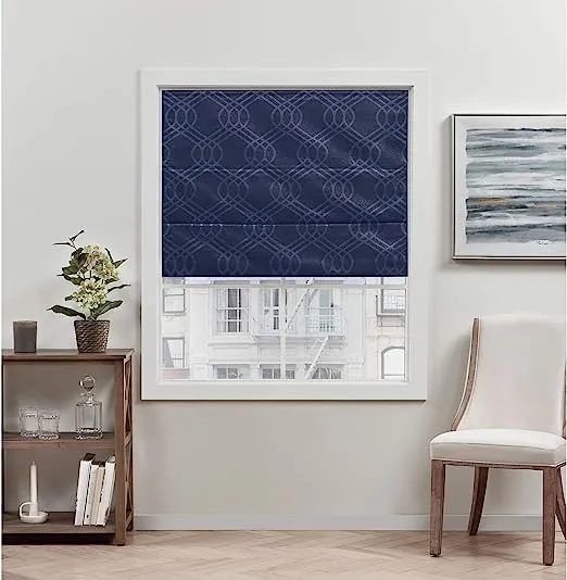 Exclusive Home Prague Trellis 100% Blackout Polyester Roman Shade, 23"x64", Navy