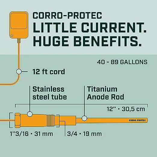 Corro-Protec Powered Anode Rod for Water Heater, 20-Year Warranty, Eliminates Rotten Egg/Sulfur Smell Within 24 Hours, Stops Corrosion and Reduces