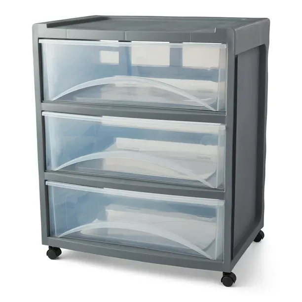 Sterilite Wide 3 Drawer Cart White