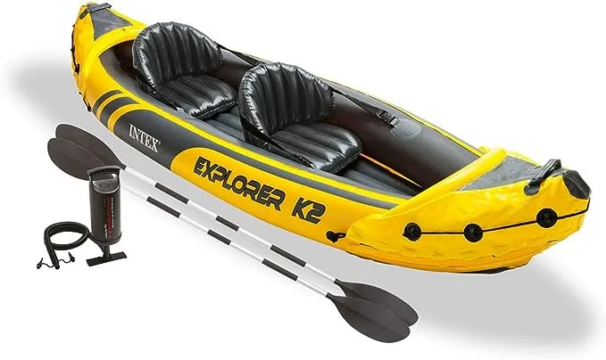 Intex Explorer K2 Yellow 2 Person Inflatable Kayak with Oars & Air Pump (2 Pack)