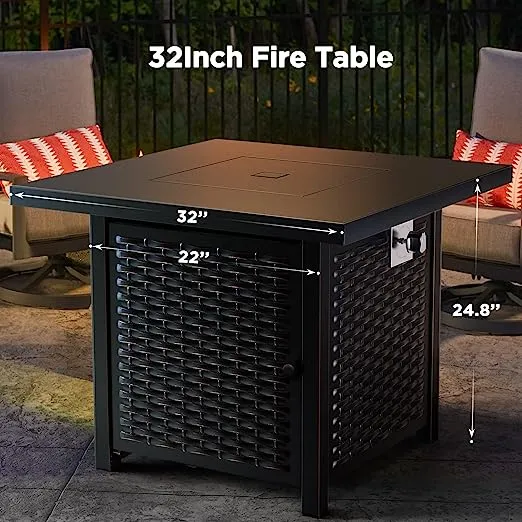 Ciays Propane Fire Pits 32 Inch Outdoor Gas Fire Pit, 50,000 BTU Steel Fire Table with Lid and Lava Rock, Add Warmth and Ambience to Gatherings and Parties On Patio Deck Garden Backyard, Black