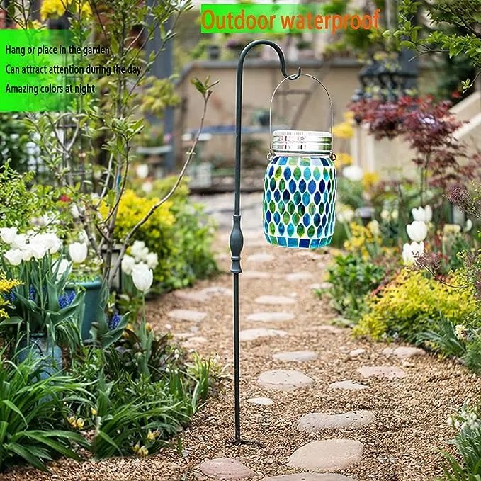 Mosaic Solar Lanterns Outdoor Hanging Lights, Solar Table Lamps & Cool Blue Color Mosaic Glass Lights, Outdoor Waterproof Solar Night Lights, Garden,Patio,Pathway & Yard Décor