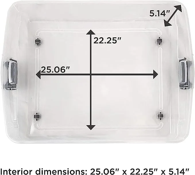 HOMZ 56 Quart Underbed Secure Latching Clear Plastic Storage Container Bin with Lid and Easy Glide Wheels for Home and Office Organization, (2 Pack)