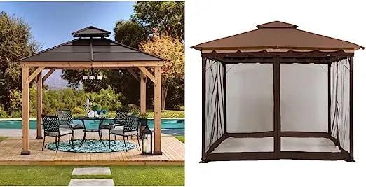 Myla 11 ft. x 11 ft. Cedar Gazebo with Brown Steel 2-Tier Hip Roof Hardtop