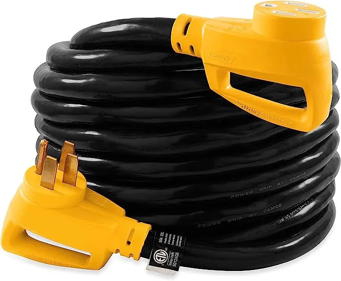 Camco PowerGrip Camper/RV 30-Foot Extension Cord | 50-Amp | Rated for 125/250 Volts/12500 Watts (55195)