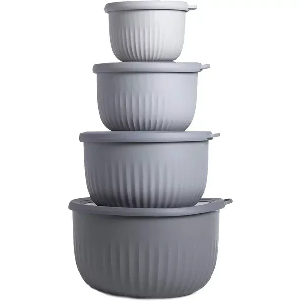 Cook with Color Mixing Bowls with Lids- 4 Large Nesting Plastic Bowls with Lids (Grey Ombre)