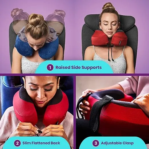 Cabeau Evolution S3 Memory Foam Travel Neck Pillow with Seat Strap, One Size, Cardinal Red