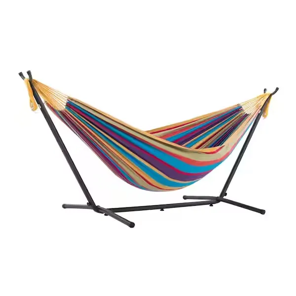 Vivere with Space Saving Steel Stand 9ft Double Cotton Hammock (450 lb Capacity-Premium Carry Bag Included), Watermelon