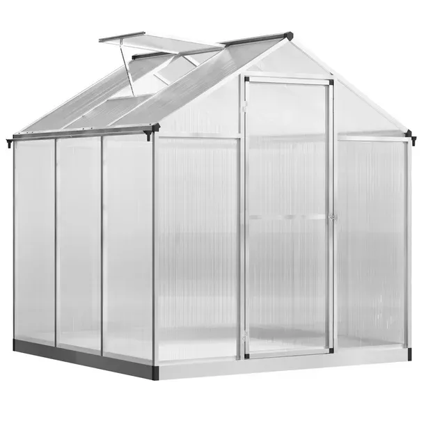 Outsunny 6' W Walk-In Polycarbonate Greenhouse with Roof Vent Rain Gutter