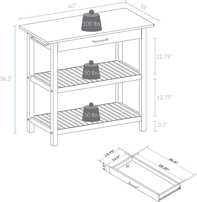 Casual Home Kitchen Island with Solid Wood