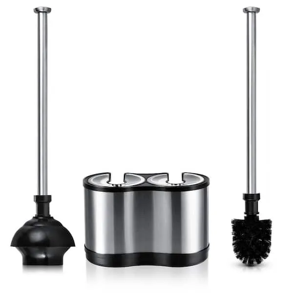 Umien™ Toilet Brush and Plunger Set - Stainless Steel Plunger and Toilet Brush Combo with Freestanding Canister - Modern and Sleek Bathroom Cleaning Accessories…