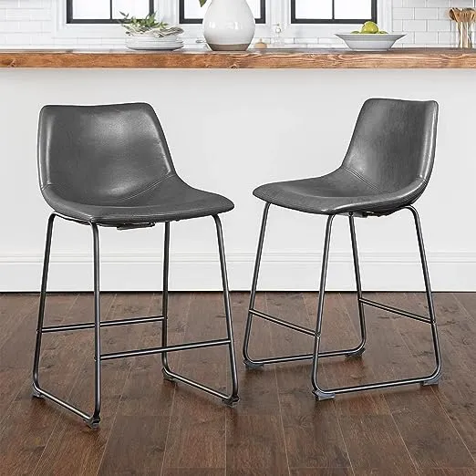 DUMOS 30 Inch Counter Height Bar Stools Set of 2, Modern Faux Leather High Barstools with Back and Metal Leg