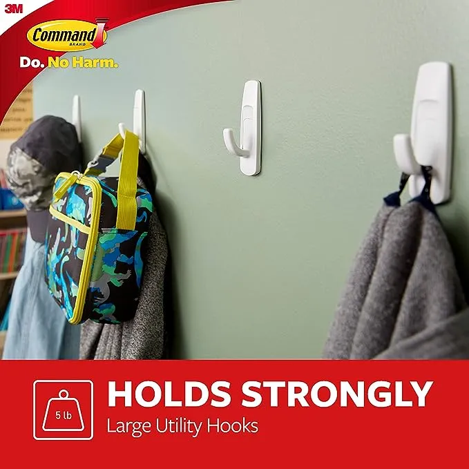 Command Damage Free Hanging Utility Hooks & Strips Mega Count, White, Large, 14 Hooks/16 Strips