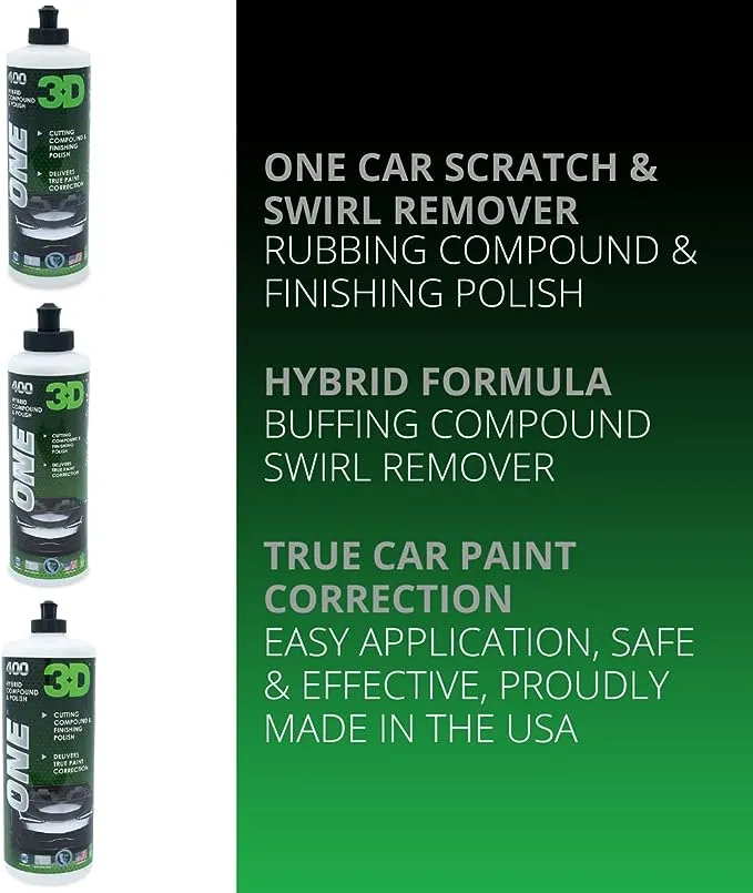 3D One - Car Scratch & Swirl Remover - Rubbing Compound & Finishing Polish - True Car Paint Correction 8oz.