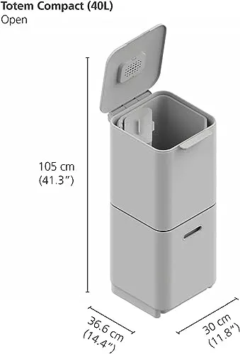 Joseph Joseph Totem Max 60 liter Waste Separation and Recycling Kitchen Trash Can with Odor filter and removable food waste caddy, Stone