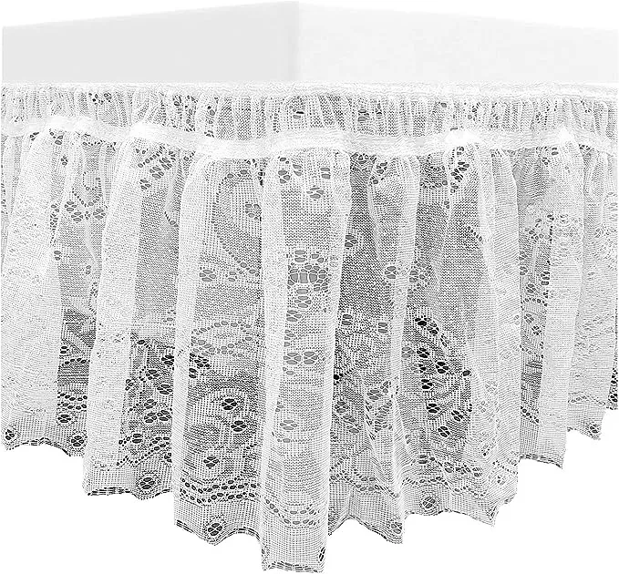 KOVOT White Floral Lace Trimmed Elastic Bed Wrap, Easy Fit Dust Lace, 