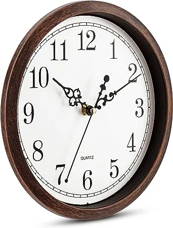 Bernhard Products Wall Clock 10 inch Silent Non Ticking Movement Quality Quartz Battery Operated Round Easy to Read Decorative Brown Home/Kitchen