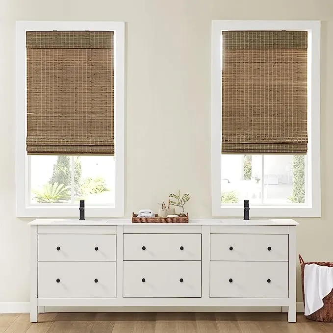 Lyndon Teak 29 in. W x 64 in. L Bamboo Light Filtering Roman Shade